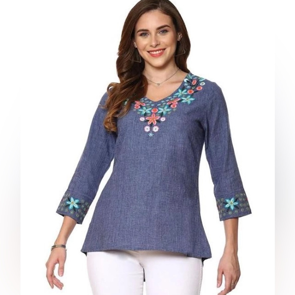 PARSLEY & SAGE EMBROIDERED V-NECK 3/4 SLEEVE TOP WOMENS SIZE LARGE